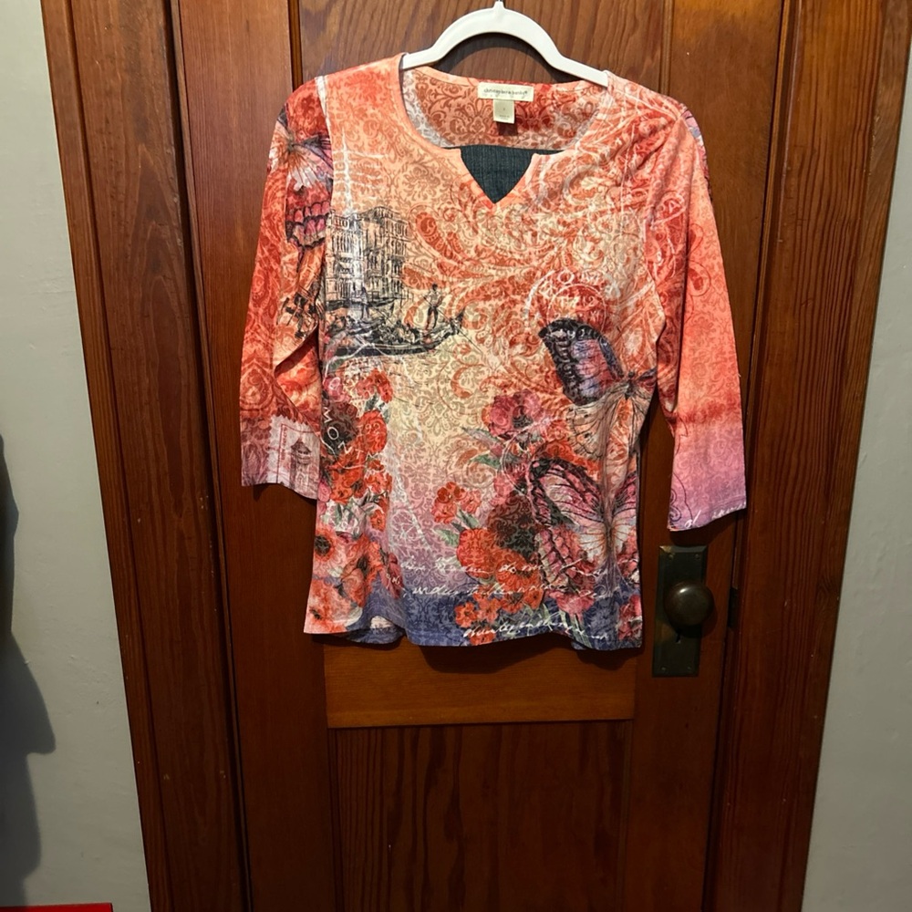 Christopher & Banks Peach and Coral Patterned Top